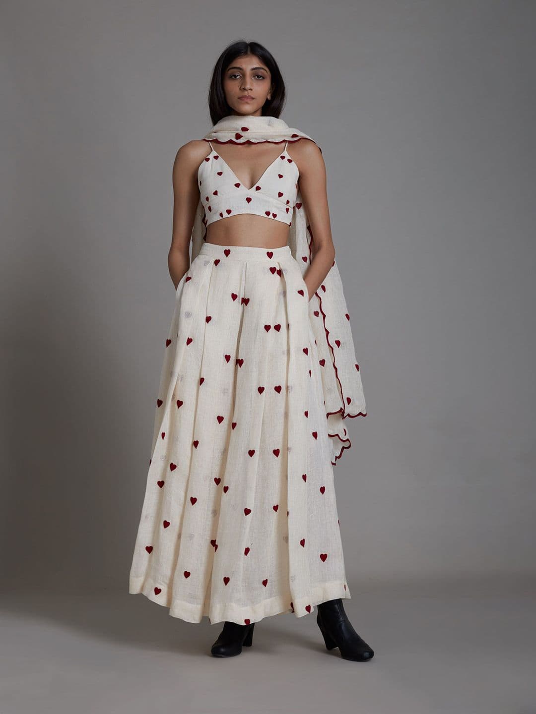MATI Quirky Printed Linen Lehenga Choli - view 1