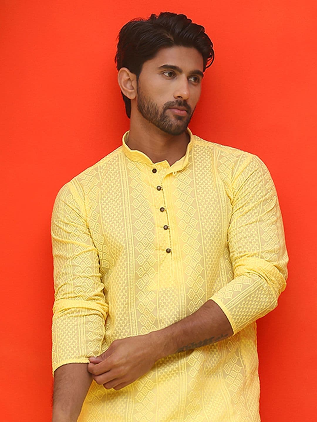 Jompers Geometric Embroidered Mandarin Collar Chikankari Pure Cotton Straight Kurta - view 1