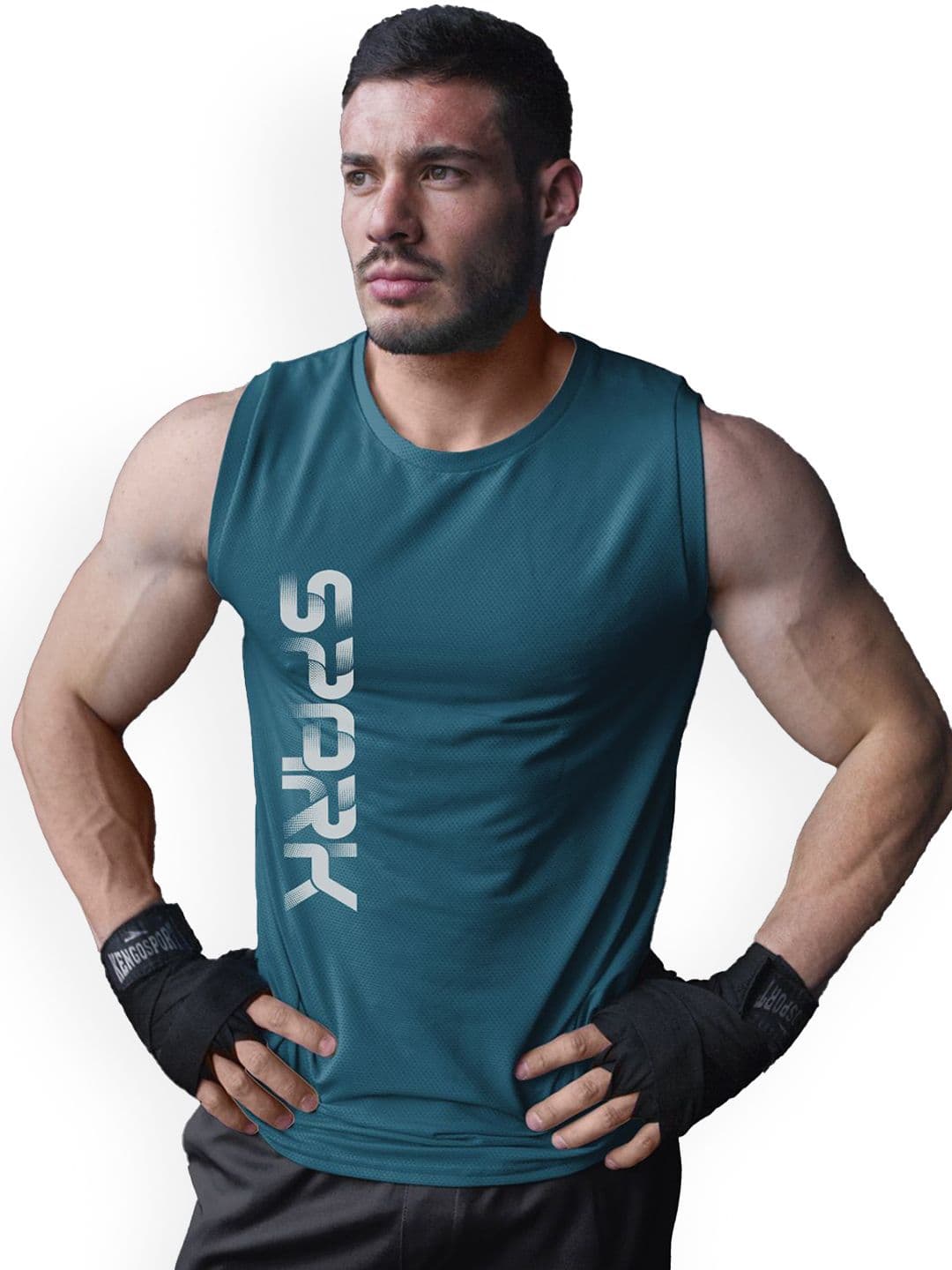 3Colors Printed Dri-FIT Sleeveless Activewear Gym Vest VEST-CCUT-SPARK-AF BLUE_M - view 1