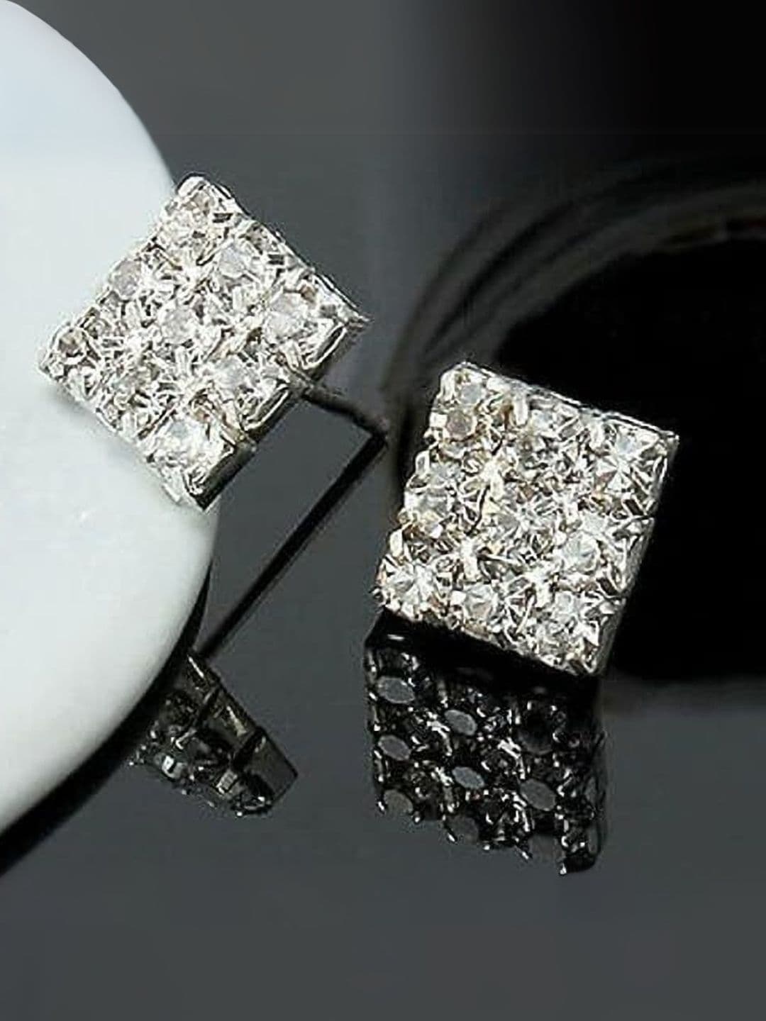The Roadster Lifestyle Co. Men Stainless Steel Silver-Plated Cubic Zircon Studded Studs