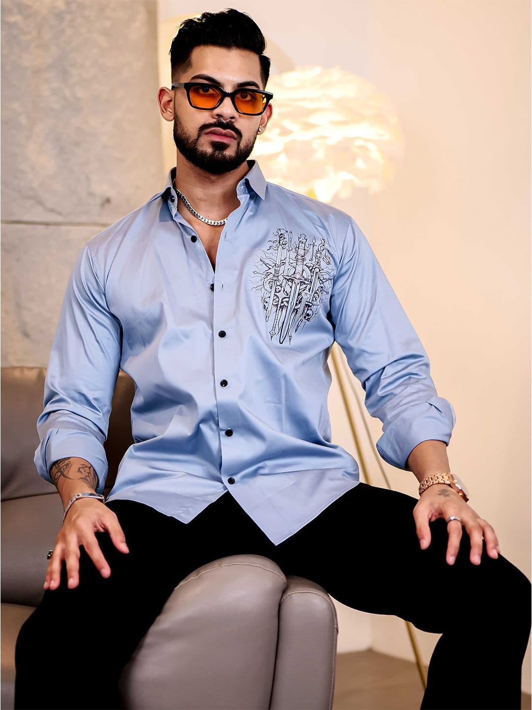 Foomer Men Standard Satin Cotton Opaque Spread Collar Casual Shirt - view 1