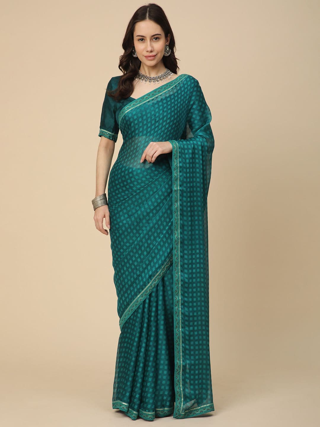 RATAN Women Chiffon Printed Saree With Printed Blouse Piece - view 1