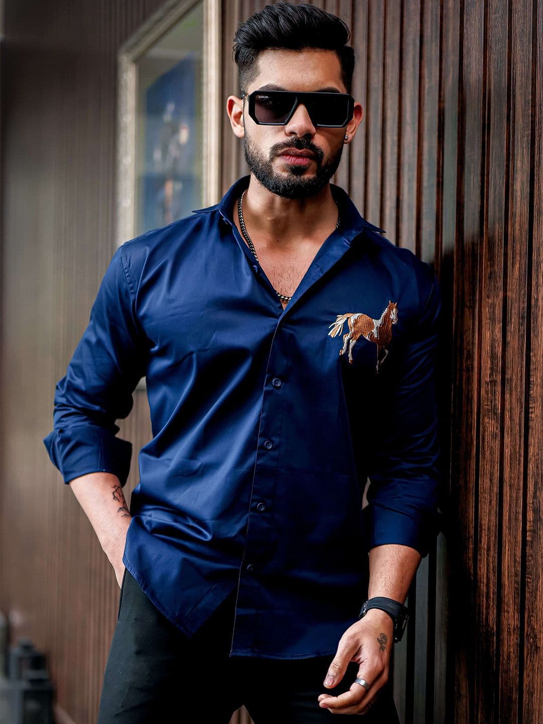 Foomer Men Satin Cotton Standard Opaque Spread Collar Casual Shirt - view 1
