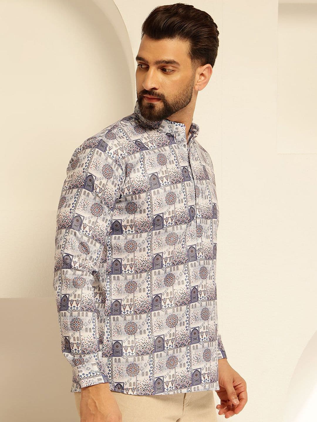 SOJANYA Ethnic Motifs Printed Mandarin Collar Cotton Straight Kurta - view 1