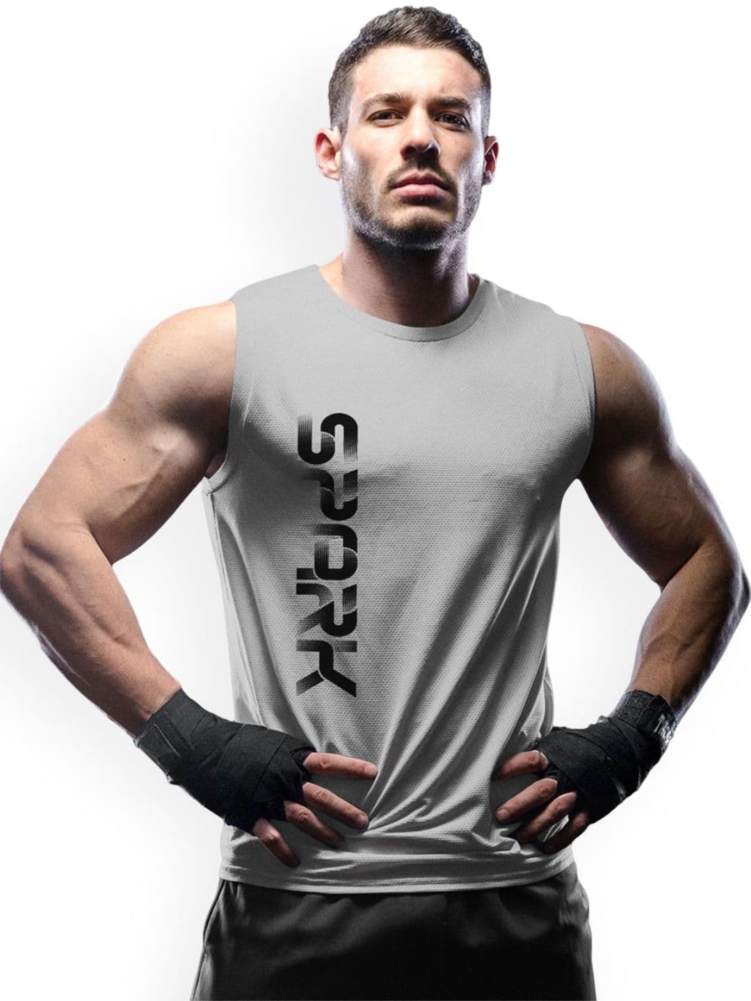 3Colors Printed Round Neck Gym Vest VEST-CCUT-SPARK-GREY_M - view 1