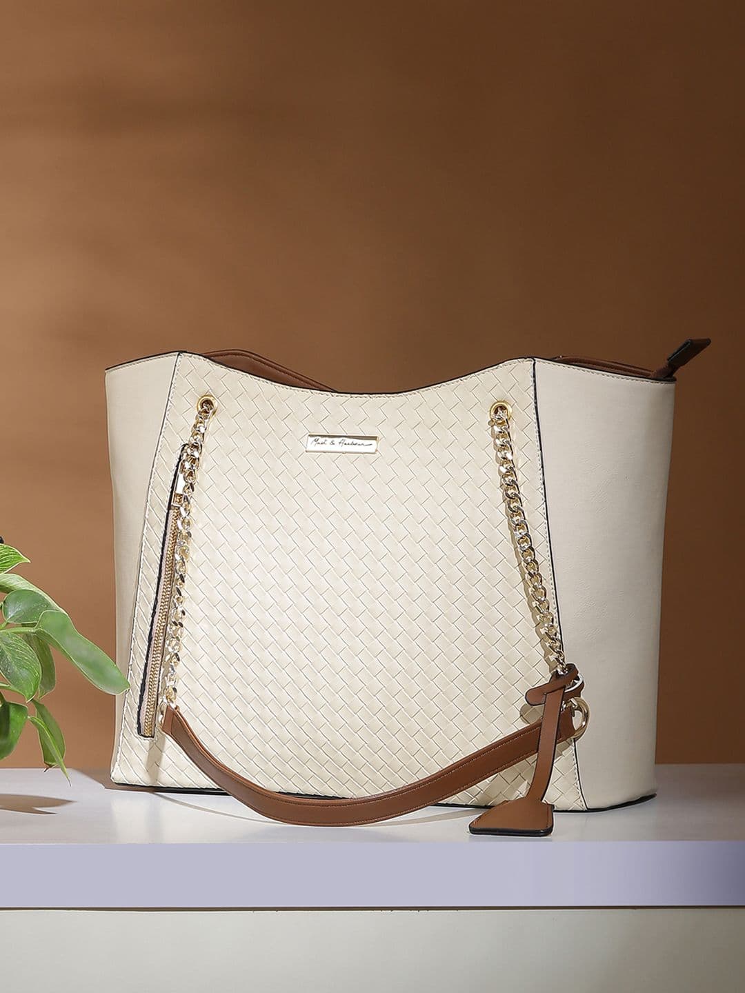 Mast & Harbour Textured Structured Tote Bag with Tasselled - view 1