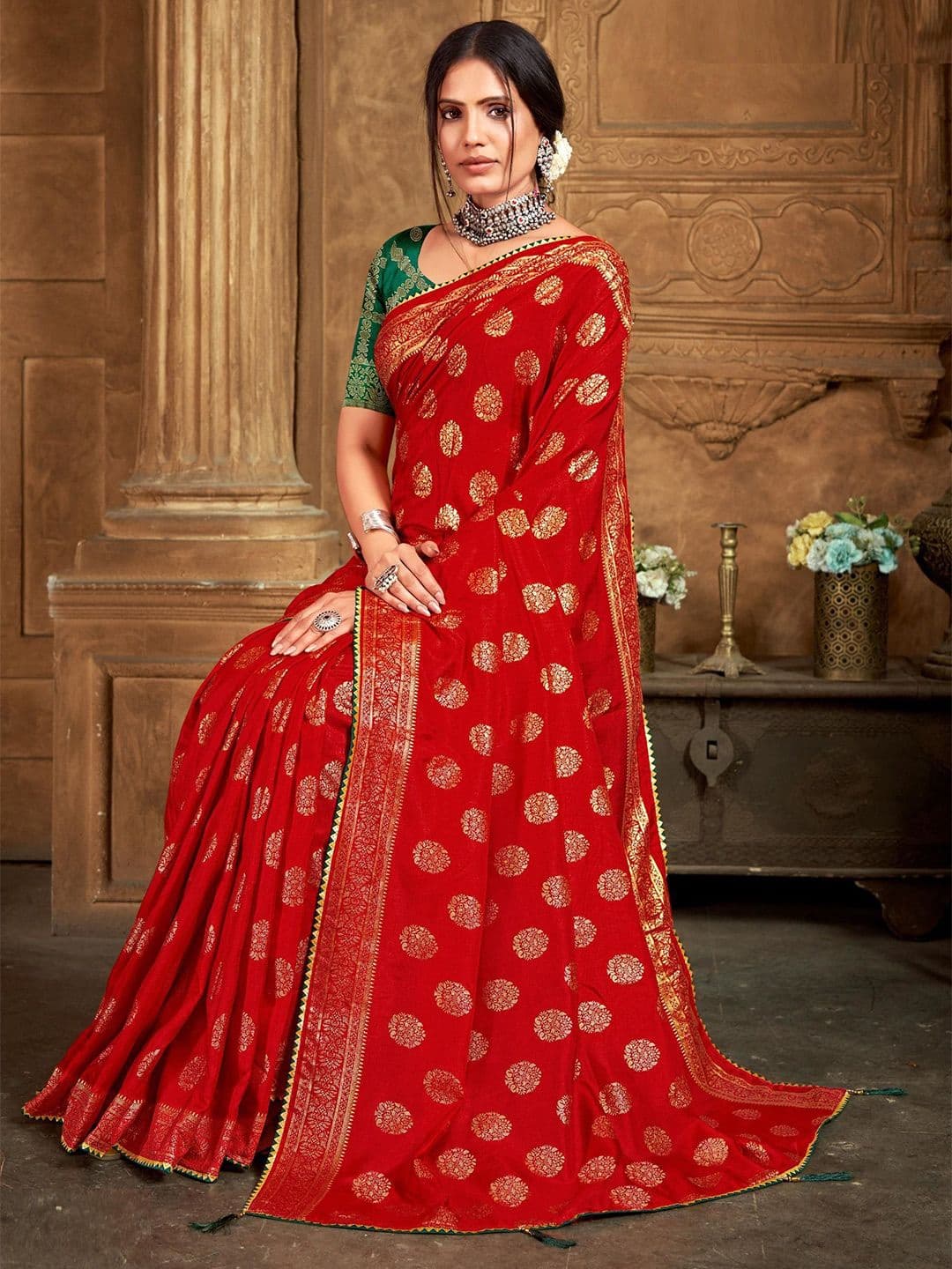 Reboot Fashions Embellished Gotta Patti Silk Blend Designer Bhagalpuri Saree - view 1
