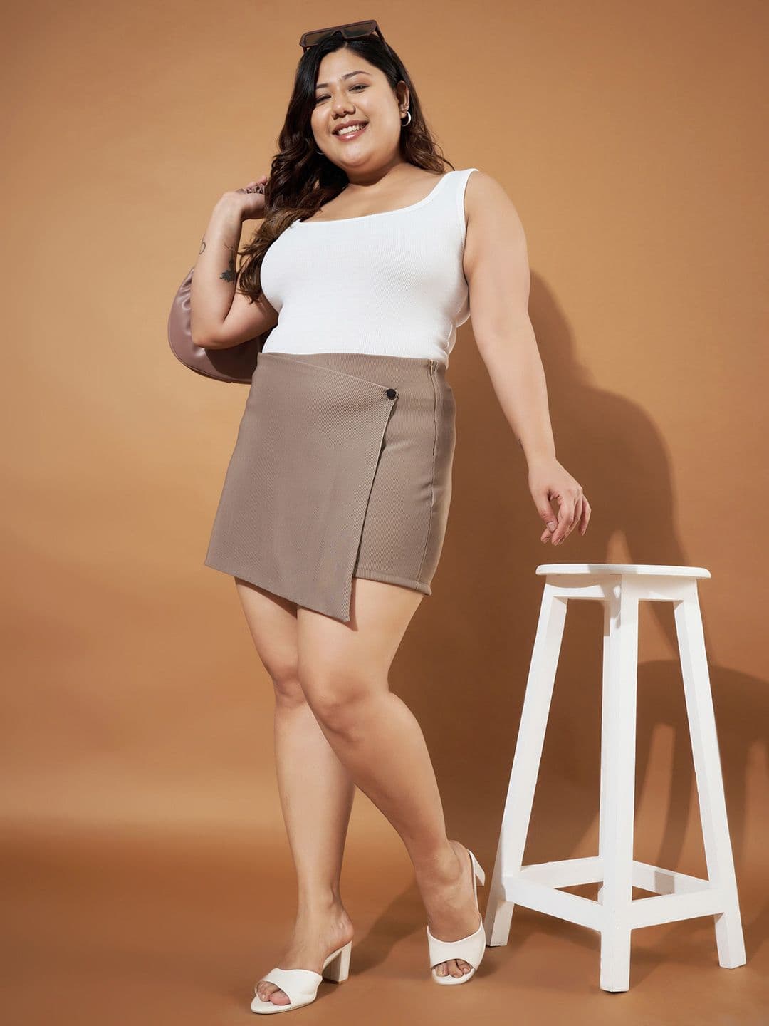 Purple Feather Plus Size Ribbed Mini Skort - view 1