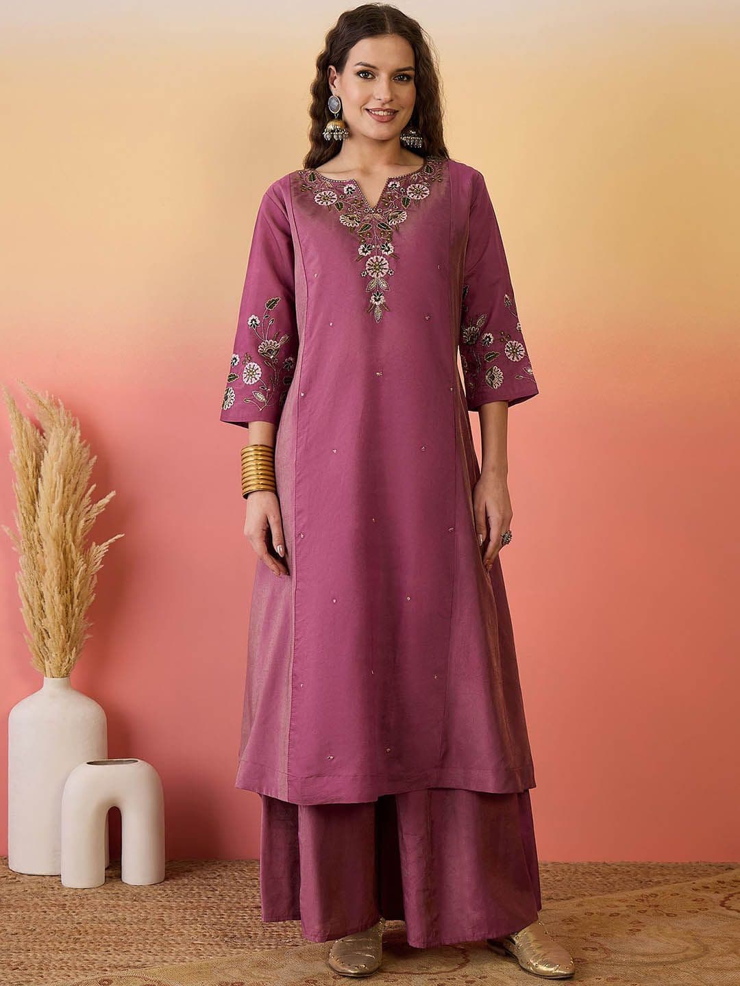 Sangria Women Embroidered Anarkali Kurta With Palazzo & Dupatta - view 1