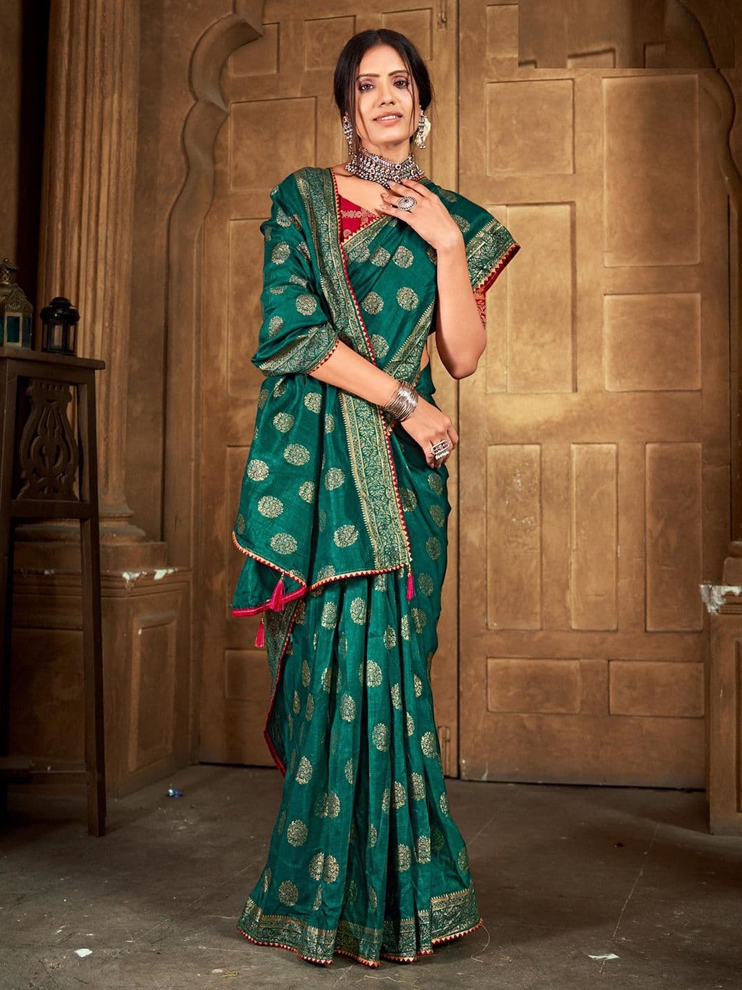 Reboot Fashions Floral Zari Silk Blend Bhagalpuri Saree - view 1