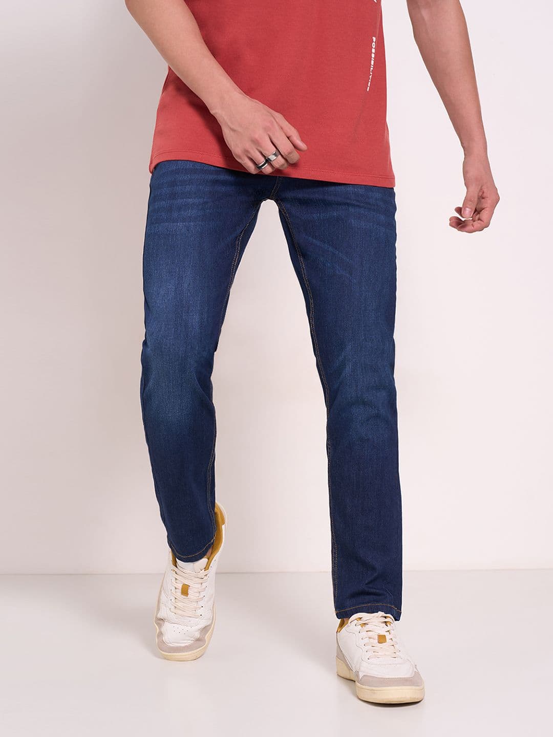 SF JEANS by Pantaloons Men Slim Fit Low Distress Light Fade Jeans - view 1