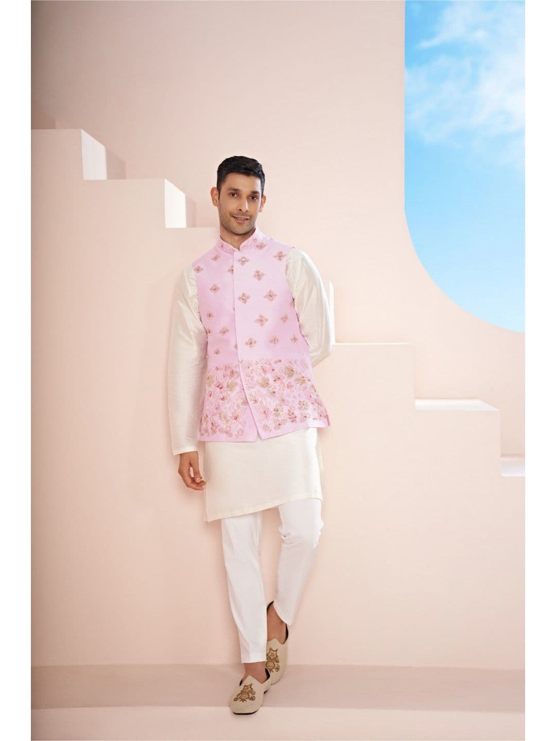 HILO DESIGN Embroidered Malva Set Nehru Jackets - view 1