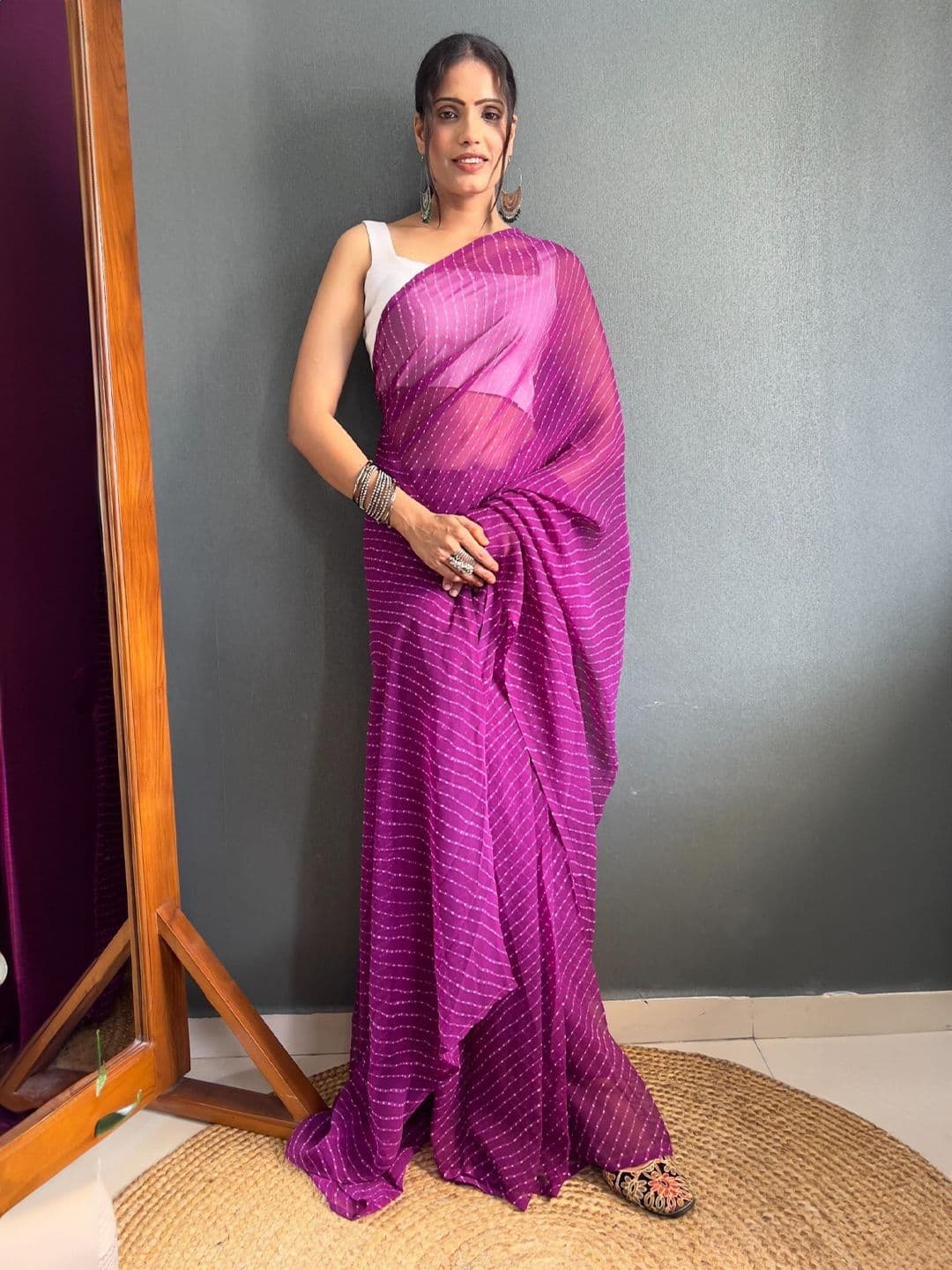 Moda Rapido Striped Pure Georgette Ready to Wear Saree - view 1