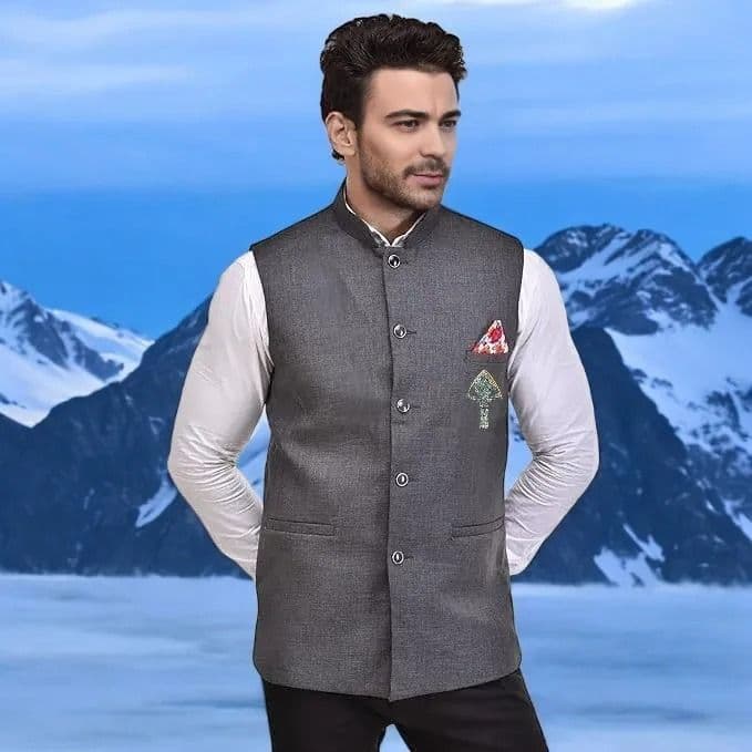 Seetoo Mandarin Collar Woven Nehru Jacket With Broch - view 1