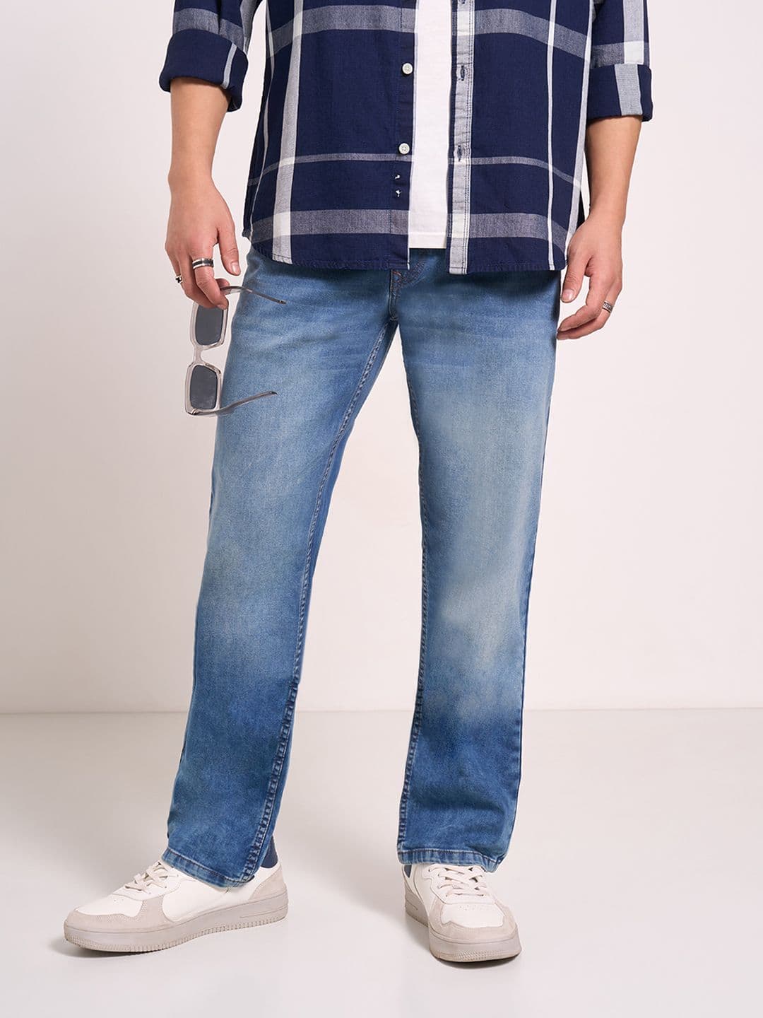 SF JEANS by Pantaloons Men Straight Fit Low Distress Heavy Fade Jeans - view 1