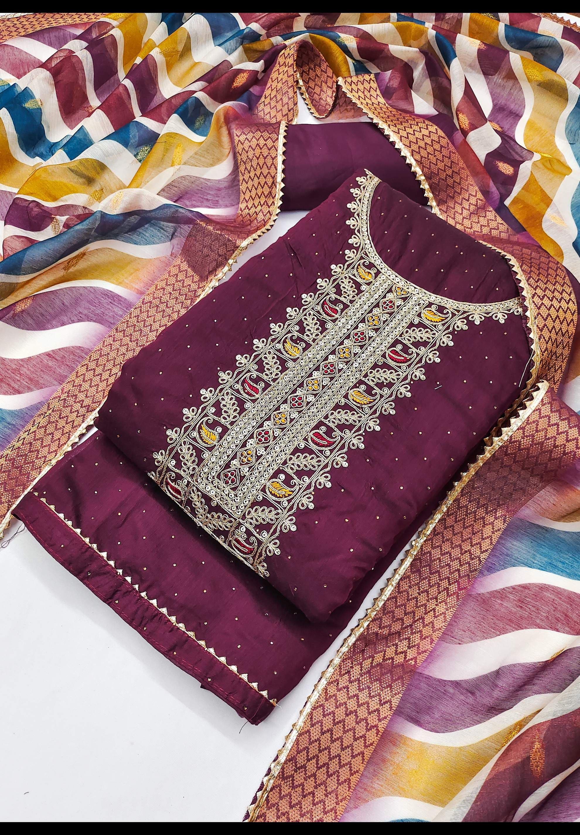 TAVAS Embroidered Unstitched Dress Material - view 1
