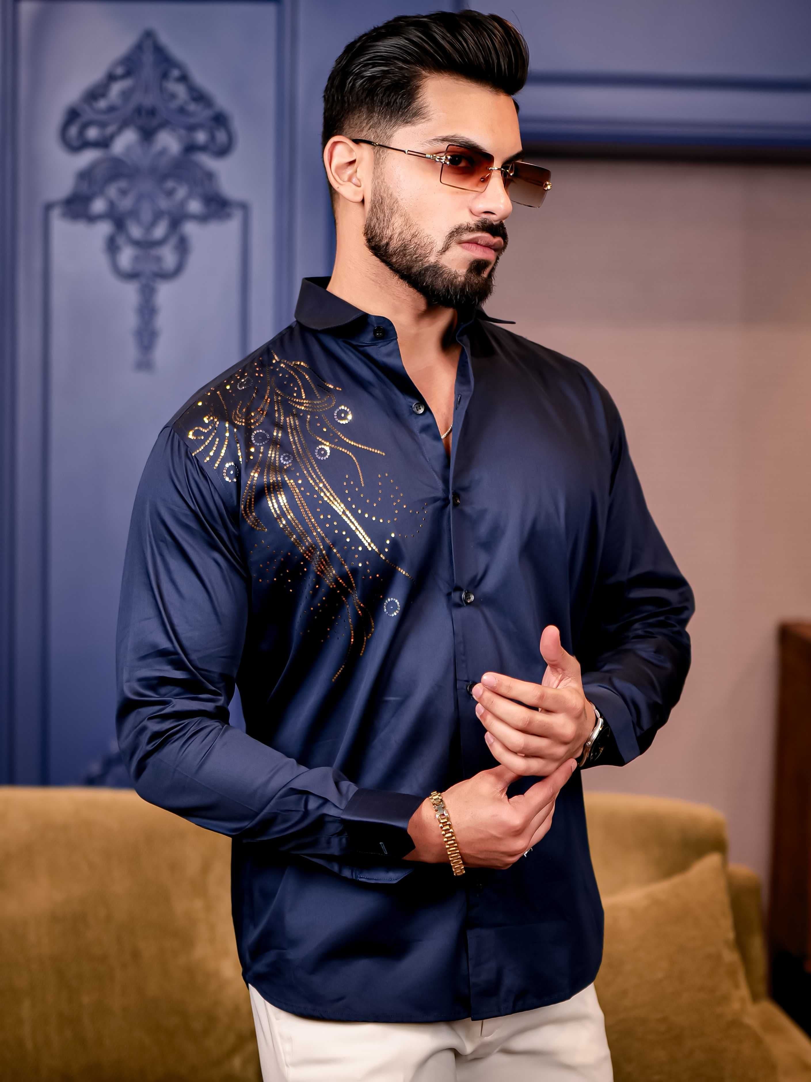 Foomer Men Standard Opaque Satin Cotton Spread Collar Casual Shirt - view 1
