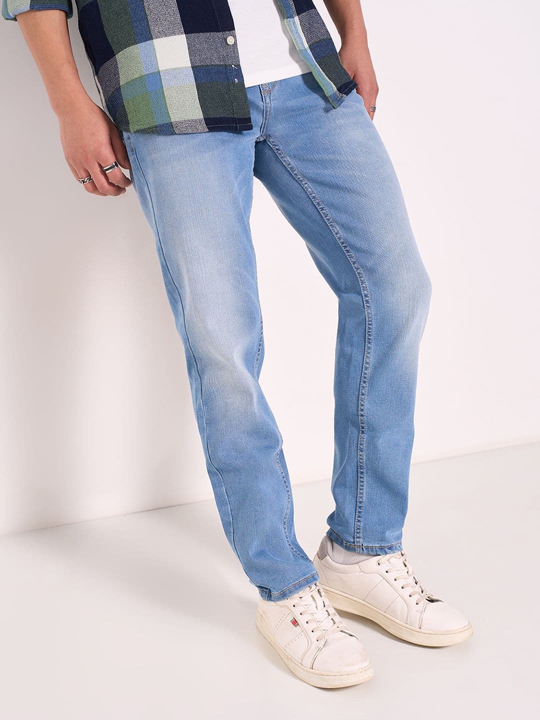 SF JEANS by Pantaloons Men Slim Fit Low Distress Light Fade Jeans - view 1