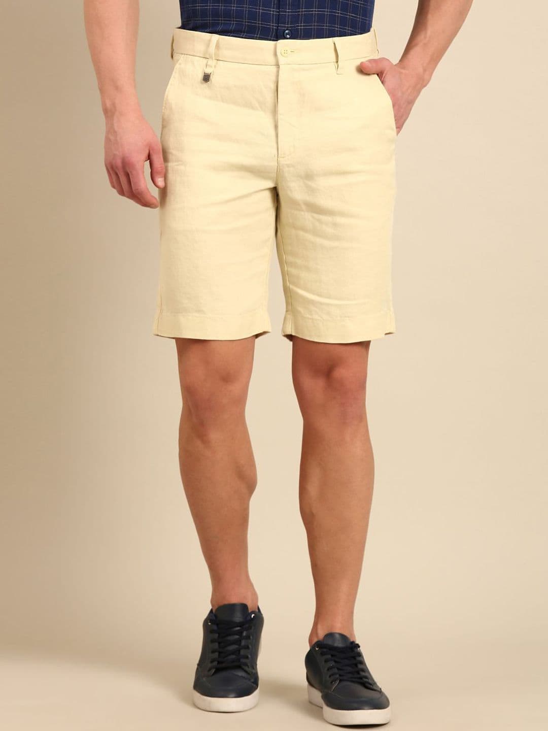 Linen Club Men Slim Fit Pure Linen Shorts - view 1