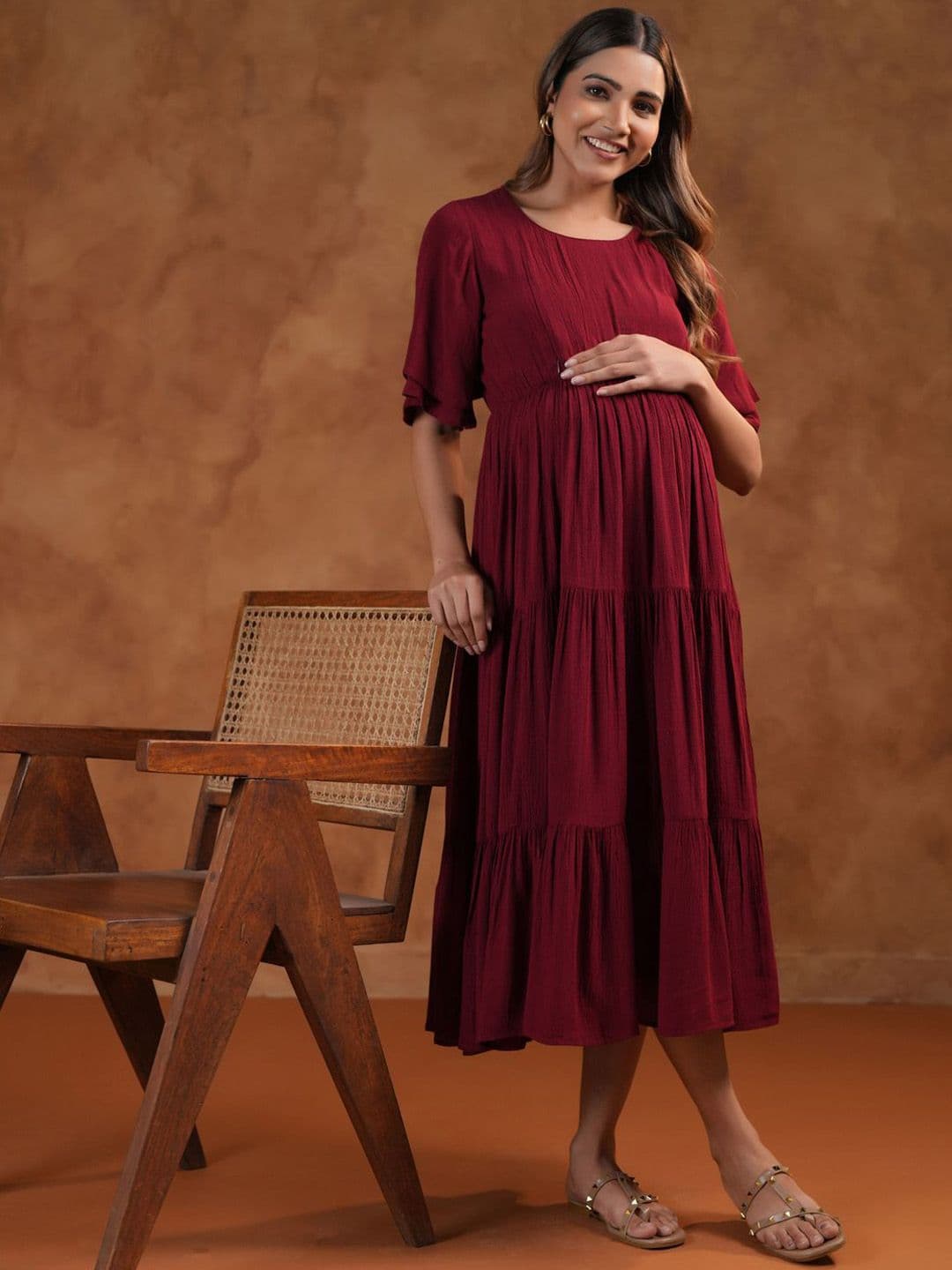 anayna Fit & Flared Midi Maternity Ethnic Dresses - view 1