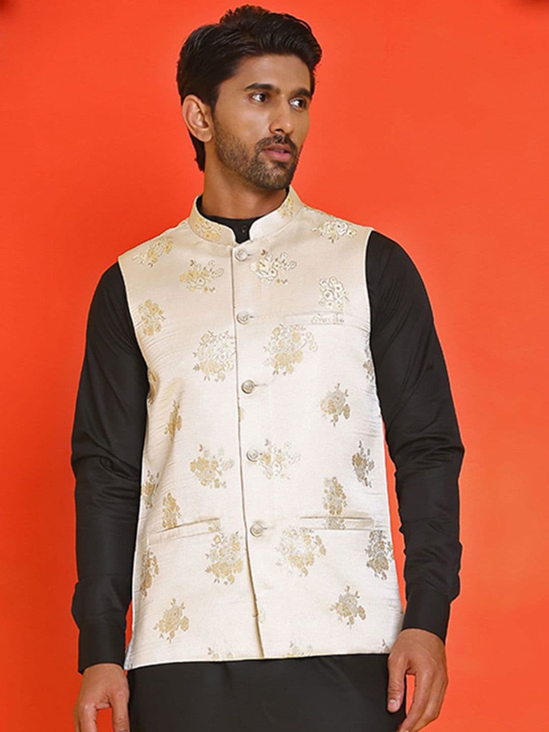 Jompers Embossed design Mandarin Collar Nehrujacket - view 1