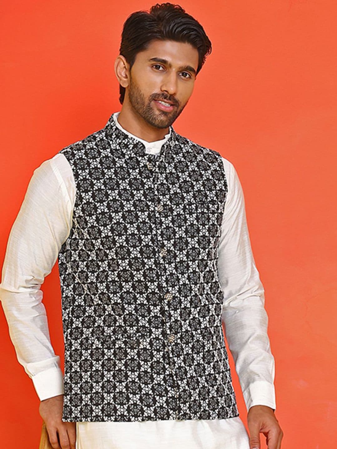 Jompers Embroidered Mandarin Collar Nehrujacket - view 1