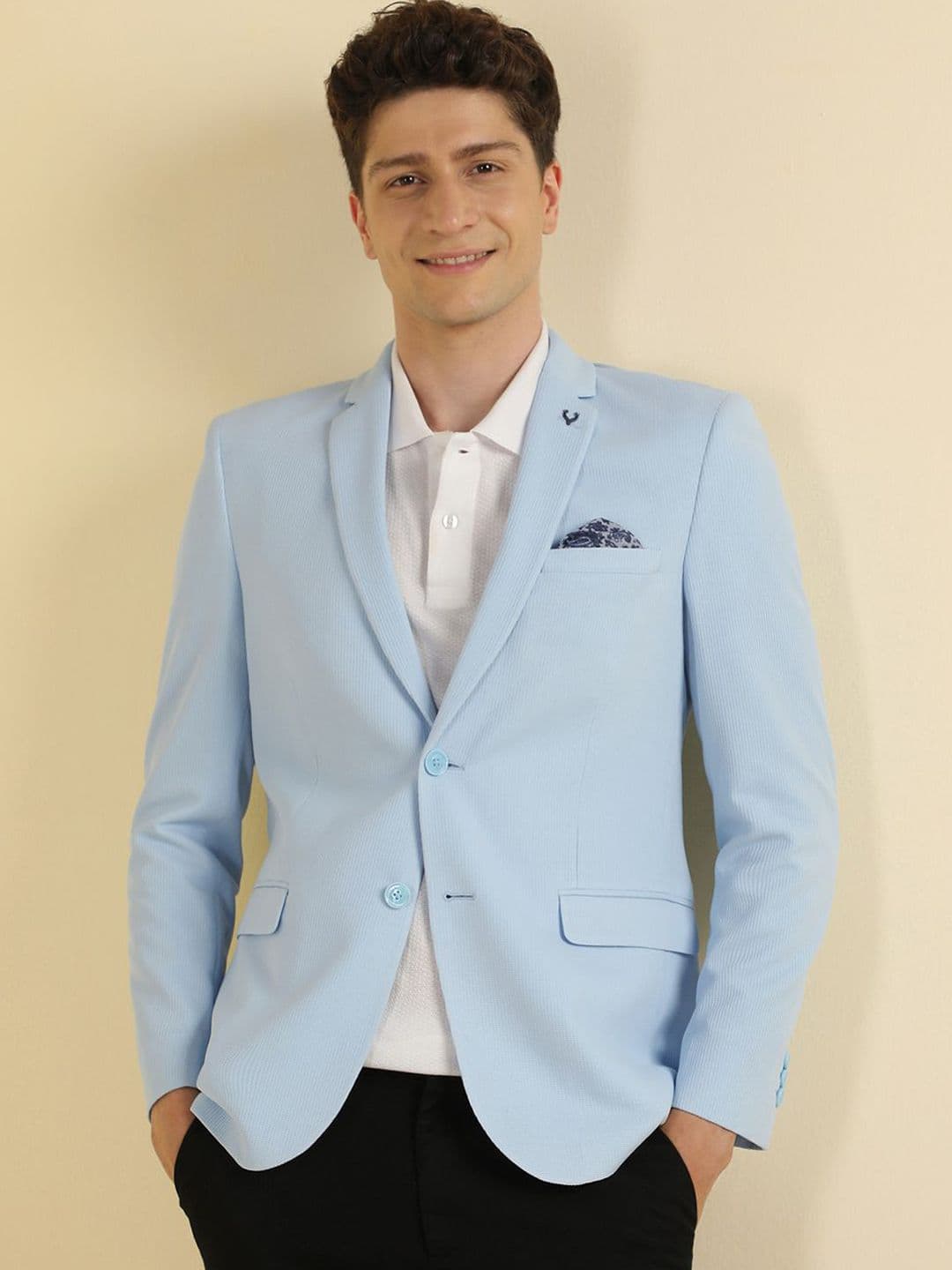 Allen Solly Slim-Fit Textured Single Breasted Blazer