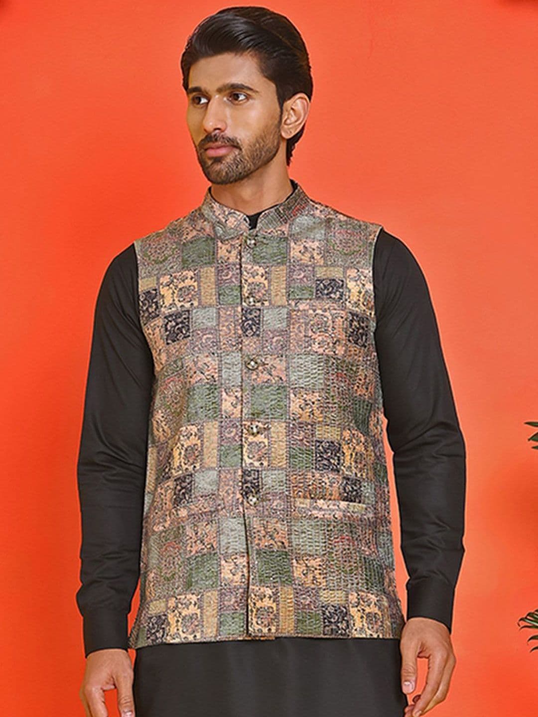 Jompers Embroidered Mandarin Collar Nehrujacket - view 1