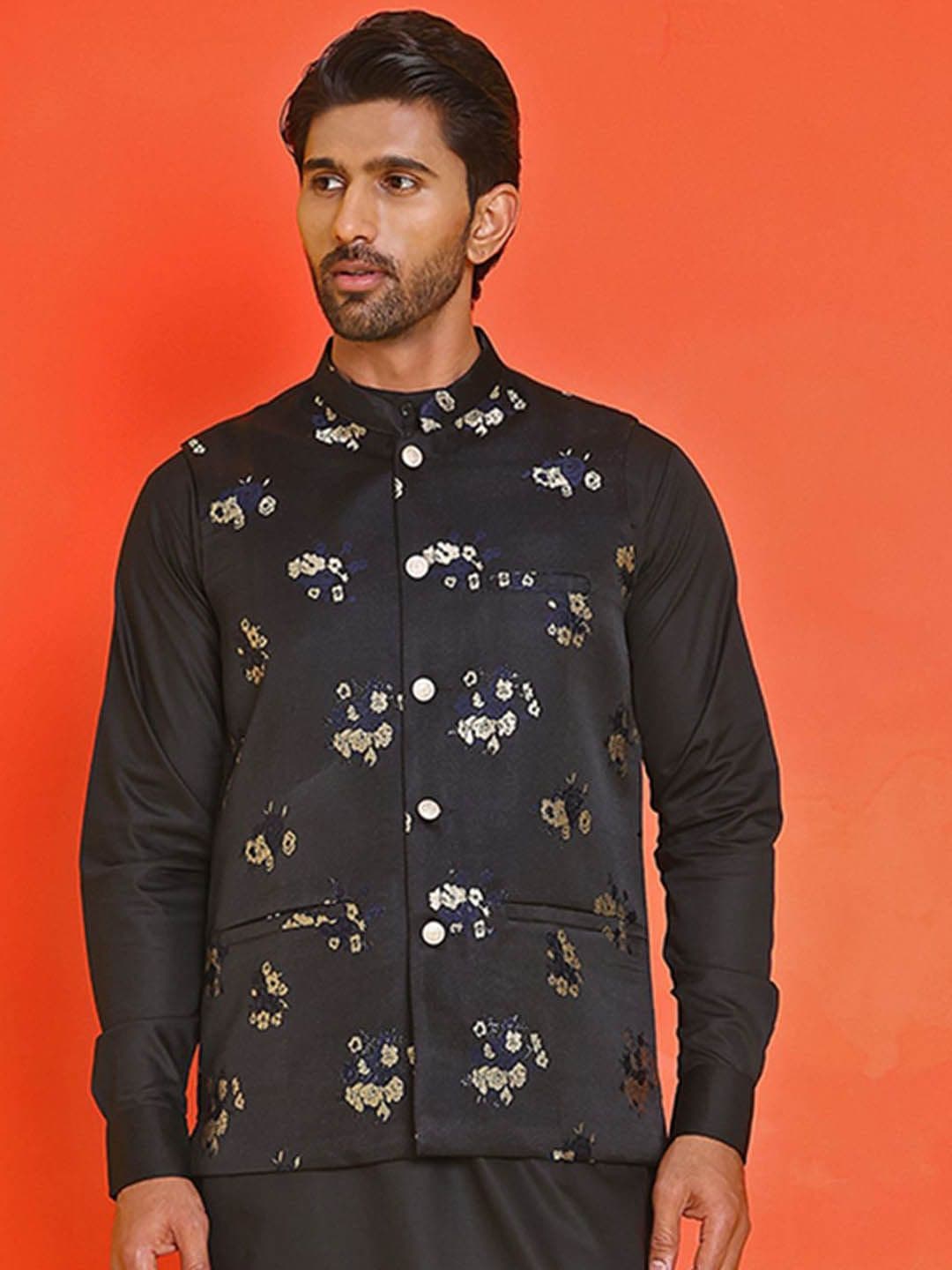 Jompers Embossed Design Woven Nehru Jacket - view 1