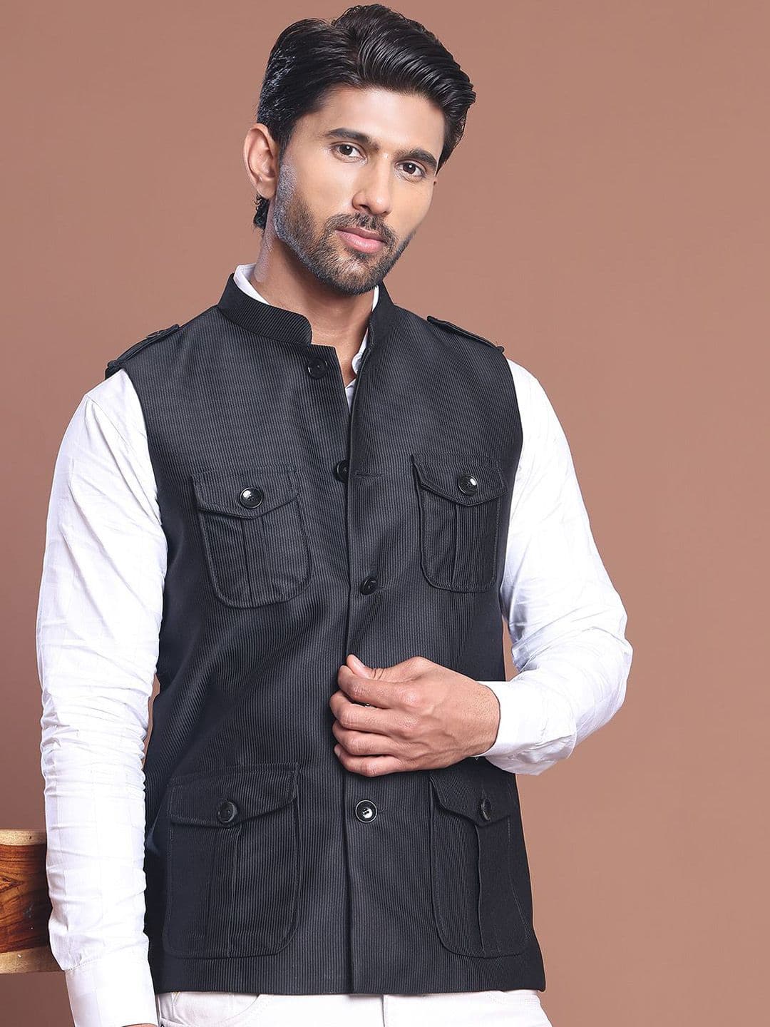 Jompers Textured Mandarin Collar Nehrujacket - view 1