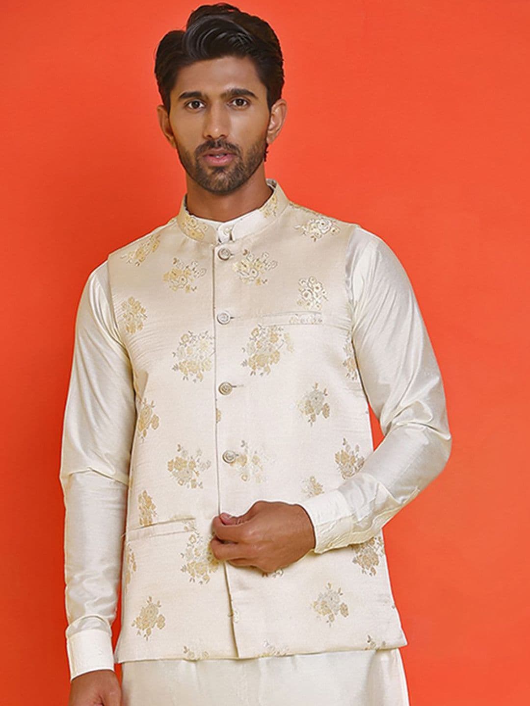 Jompers Mandarin Collar Embossed design Nehru Jacket - view 1