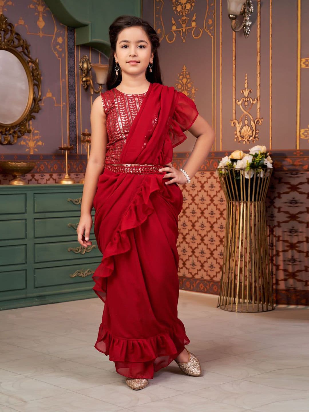 Aarika Girls Embellished Ready to Wear Lehenga & Blouse With Dupatta - view 1