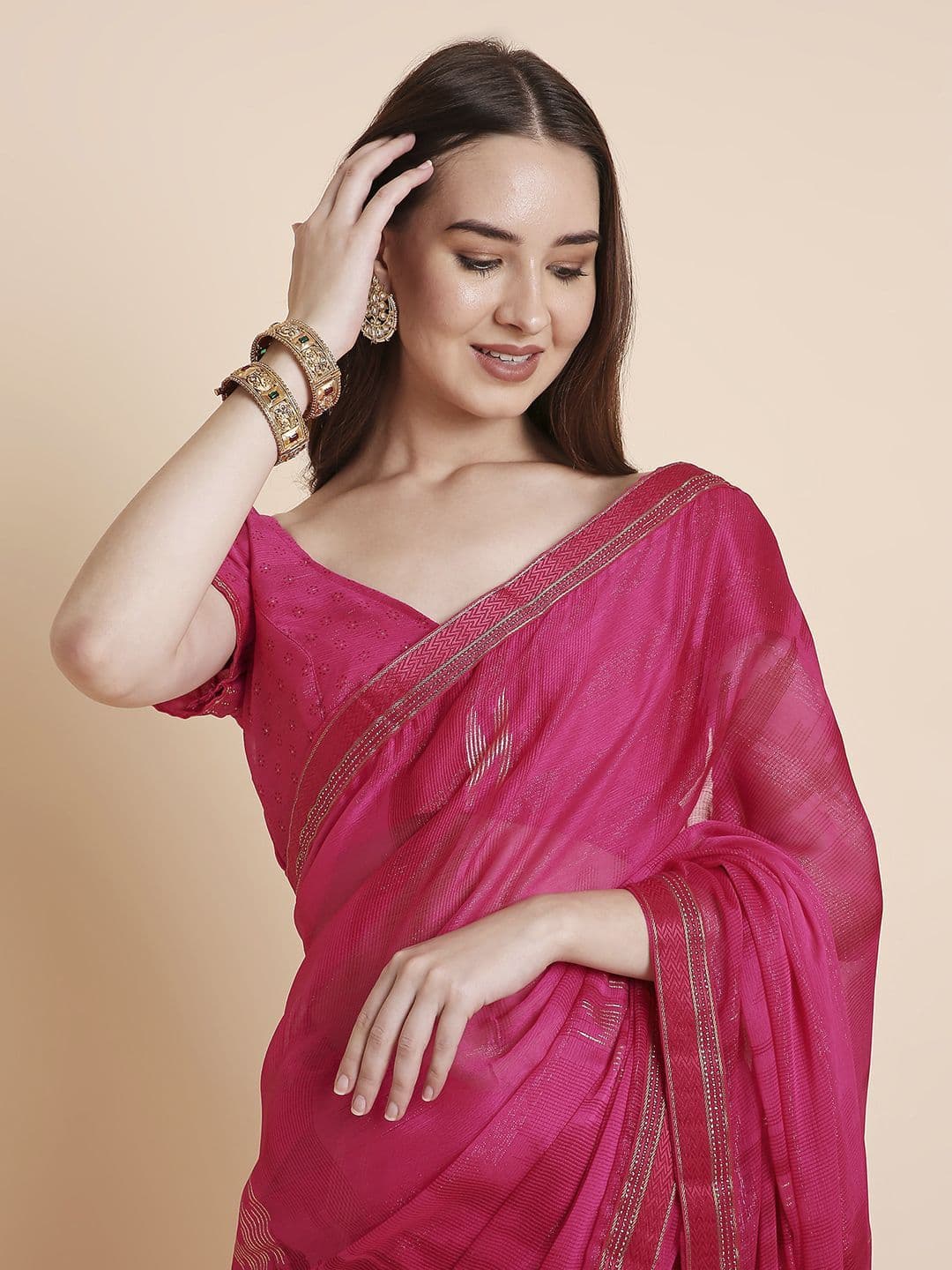 RATAN Women Shimmer Chiffon Printed Saree With Unstitched Blouse Piece - view 1