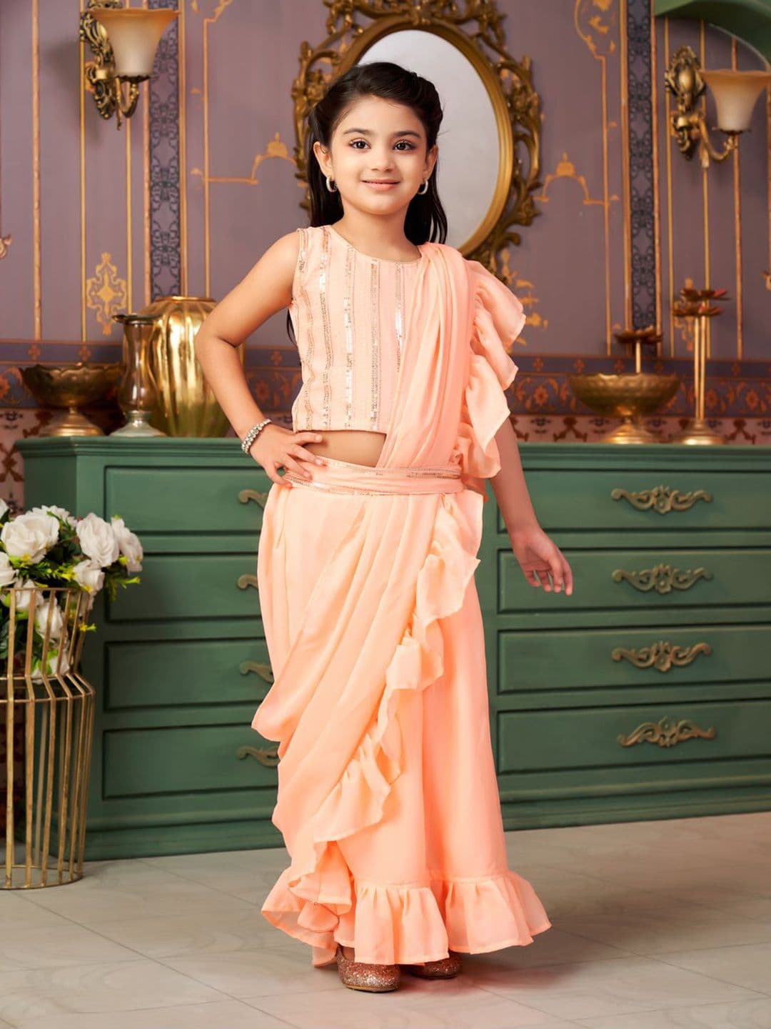 Aarika Girls Embellished Ready to Wear Lehenga & Blouse With Dupatta - view 1