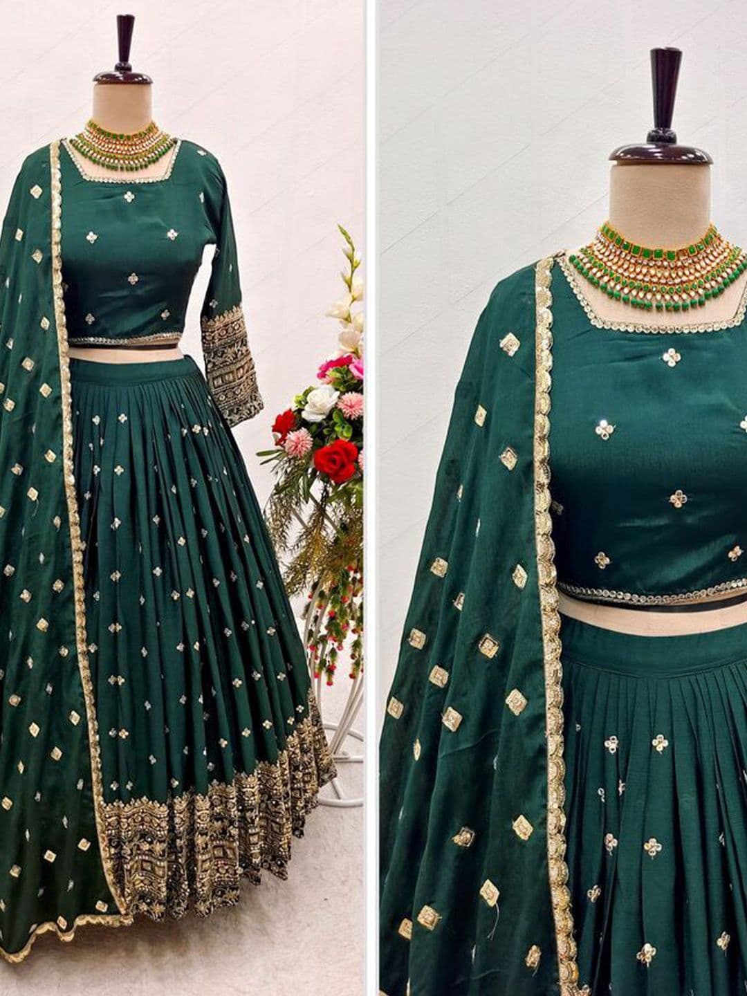 Kedar Fab Embroidered Thread Work Semi-Stitched Lehenga & Unstitched Blouse With Dupatta - view 1