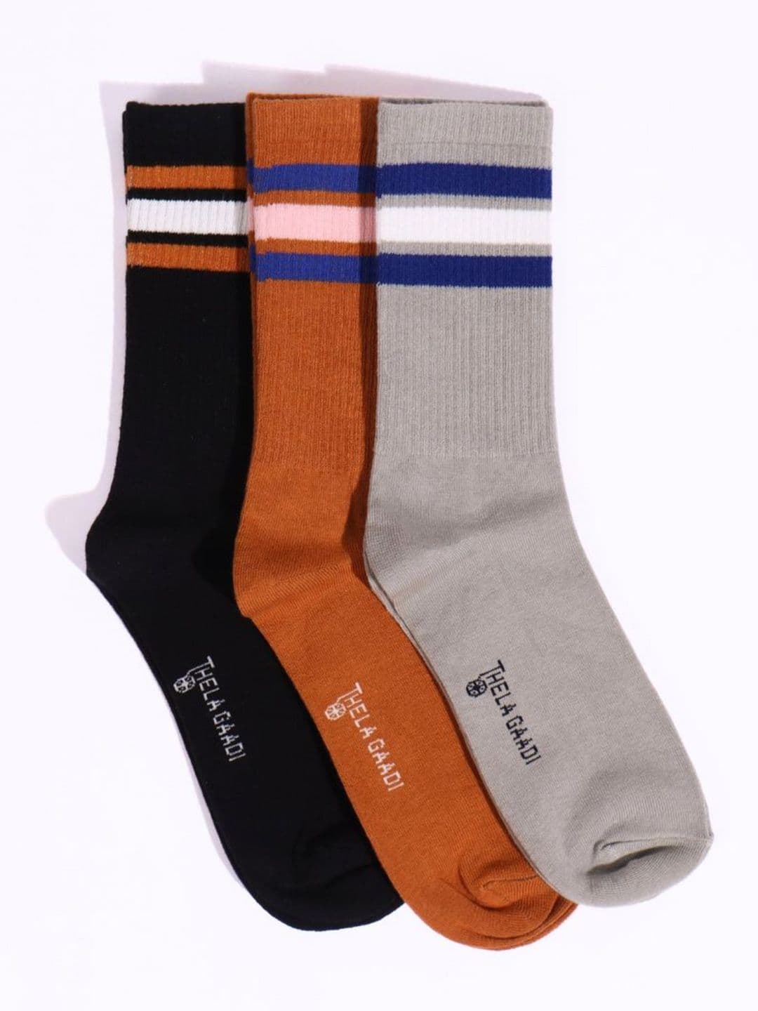 Thela Gaadi Unisex Pack Of 3 Calf Length Stripes Socks - view 1