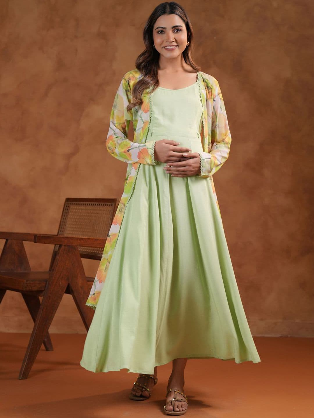 anayna Fit & Flared Maternity Ethnic Dress With Cape Jacket - view 1