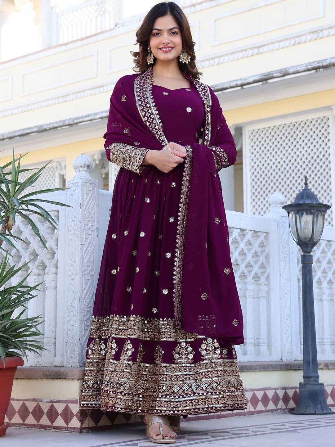 KALINI Women Embroidered Regular Sequinned Kurta with Pyjamas & With Dupatta - view 1
