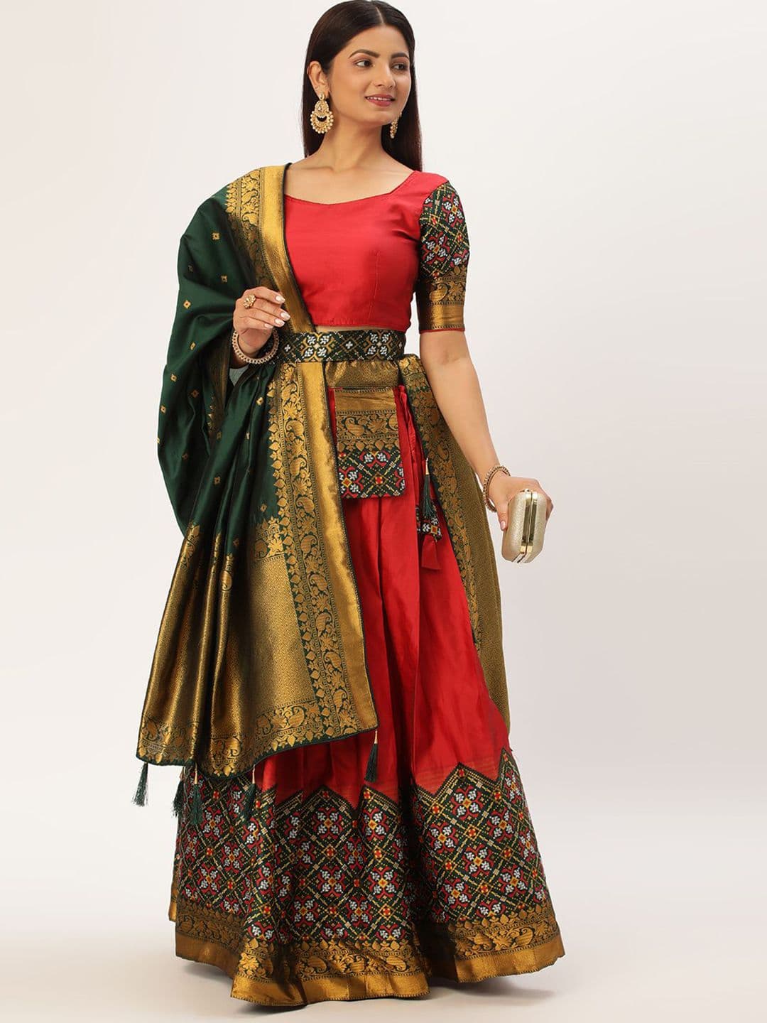 DIVASTRI Woven Design Zari Taffeta Silk Half Saree & Unstitched Blouse With Dupatta - view 1