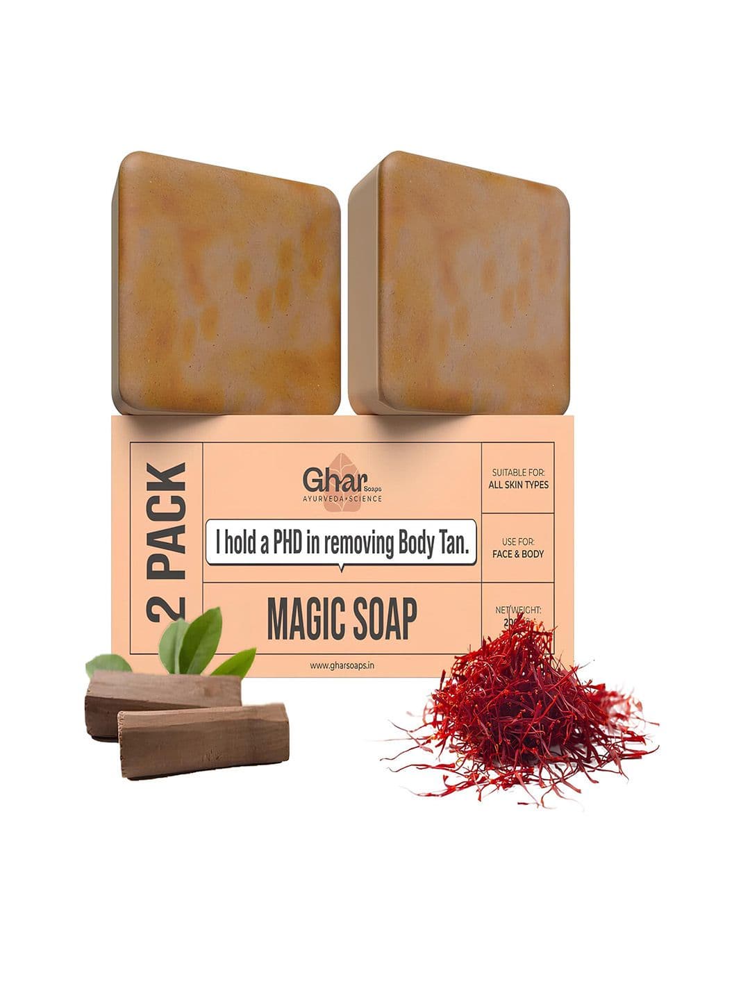 GHAR SOAPS Set Of 2 Magic Soap DeTan And Brightening Soap With Saffron - 100 g Each - view 1