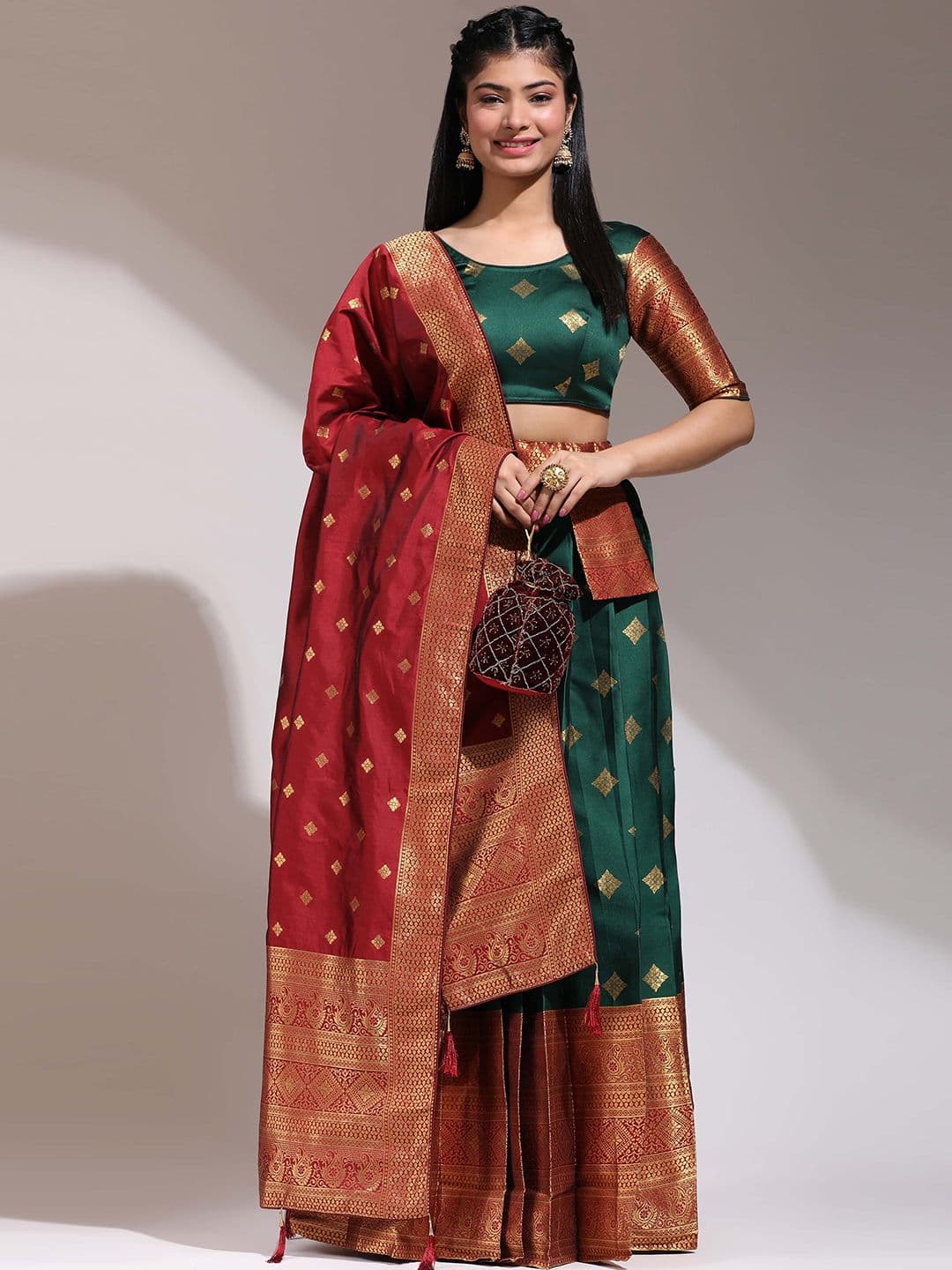 DIVASTRI Floral Woven Design Zari Unstitched Blouse And Lehenga With Dupatta - view 1
