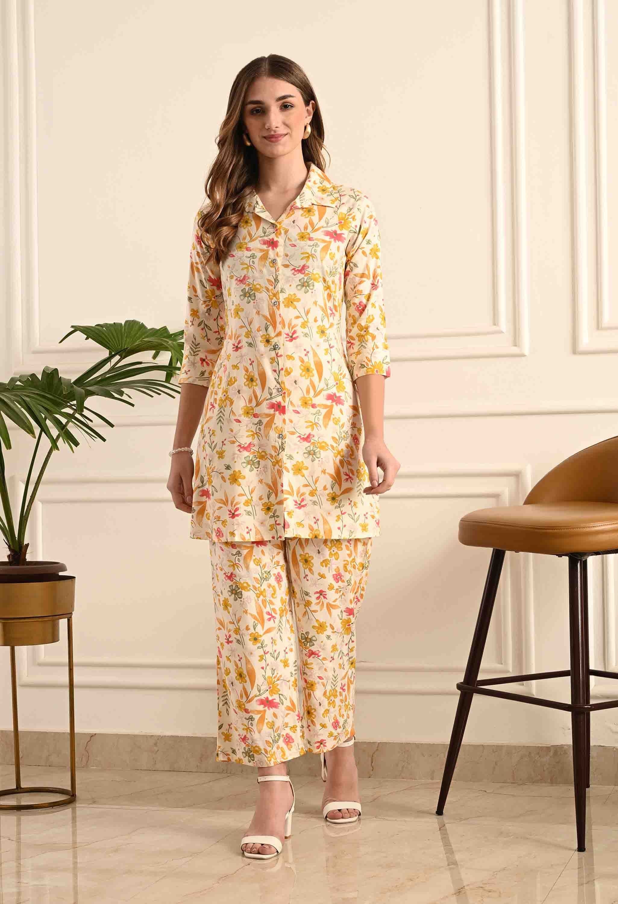 Mintmarie Floral Printed Shirt Collar Shirt With Trousers - view 1