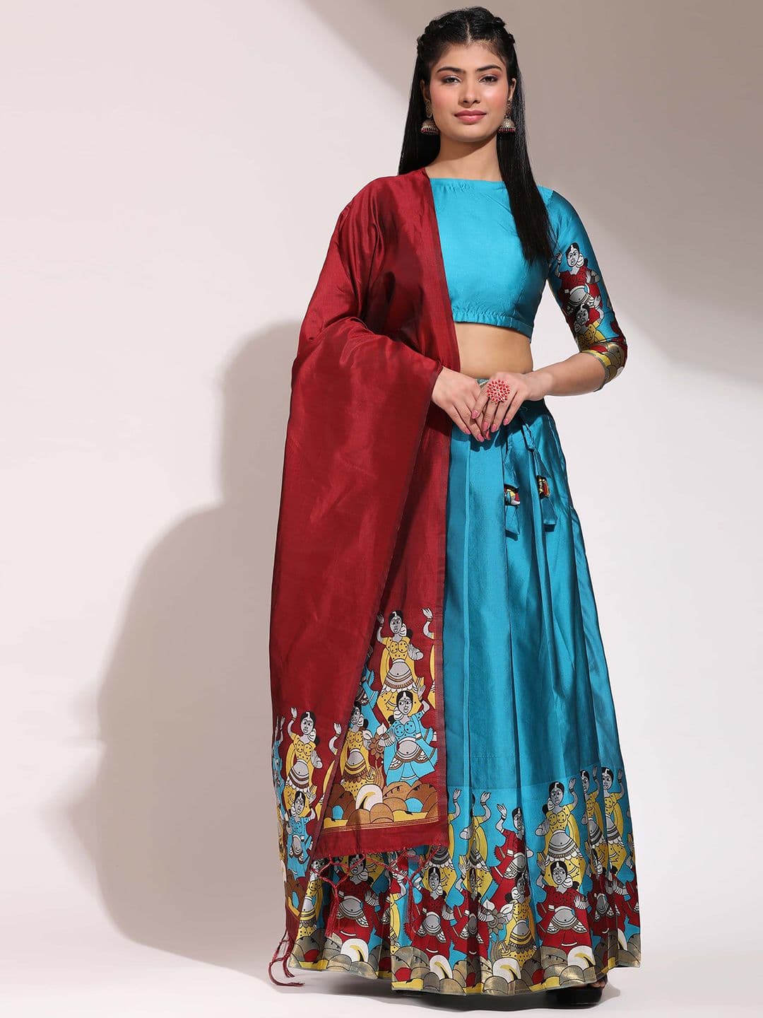 DIVASTRI Printed Silk Semi-Stitched Lehenga & Unstitched Blouse With Dupatta - view 1