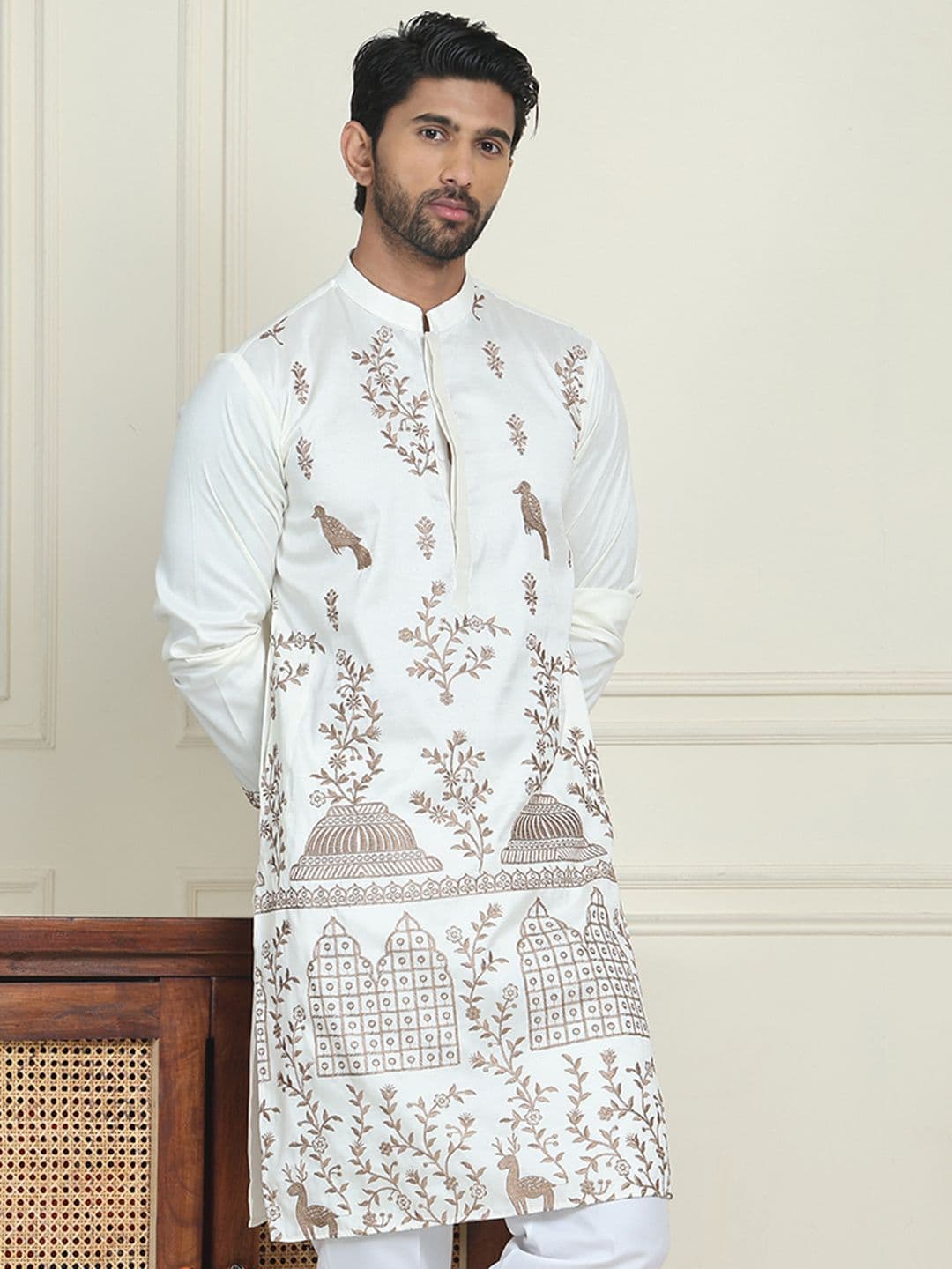 Jompers Ethnic Motifs Embroidered Mandarin Collar Thread Work Straight Republic Day Republic Day Kurtas - view 1