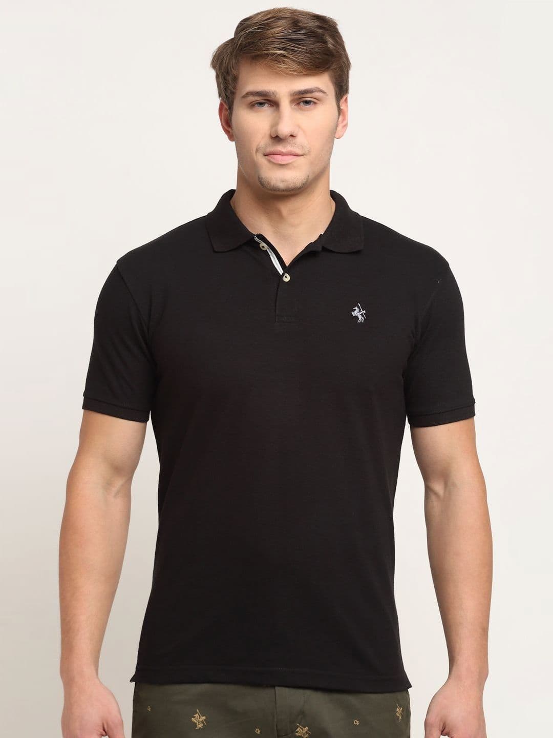 Cantabil Men Solid Polo Collar Cotton T-shirt - view 1