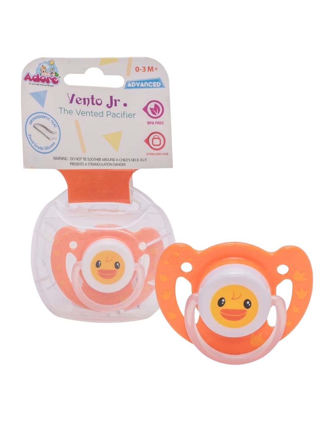 Adore Vento Jr - The Orthodontic Vented Pacifier with Multipurpose Storage Case-Orange - view 1