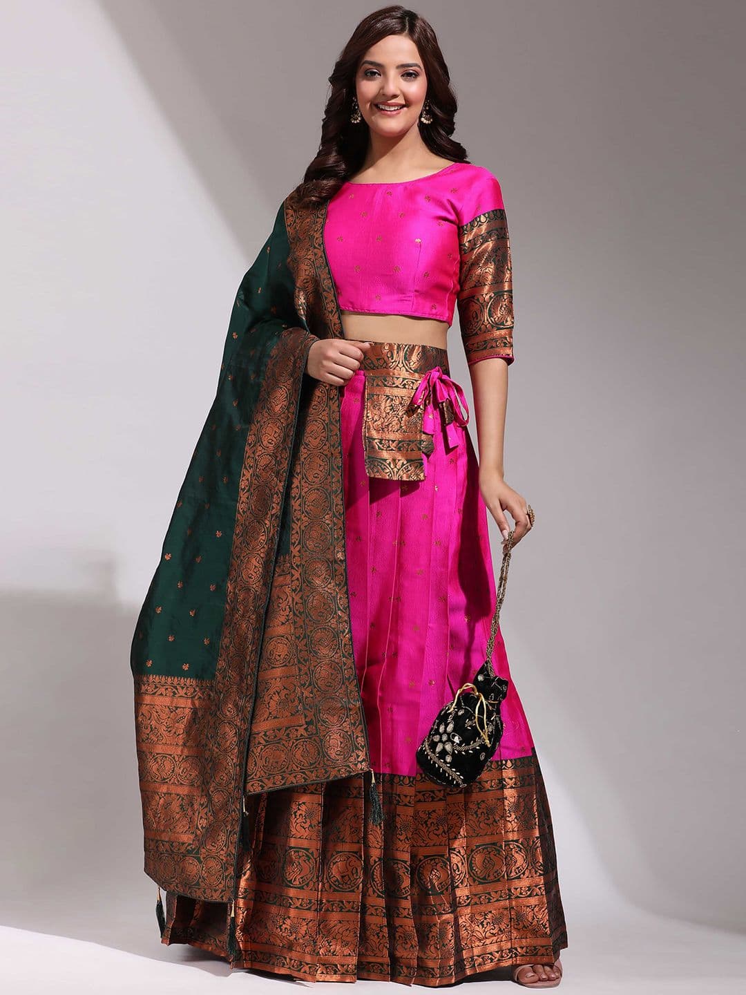 DIVASTRI Woven Design Silk Semi-Stitched Lehenga & Unstitched Blouse With Dupatta - view 1