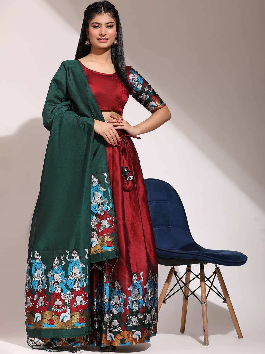 DIVASTRI Floral Woven Design Zari Unstitched Blouse And Lehenga With Dupatta - view 1
