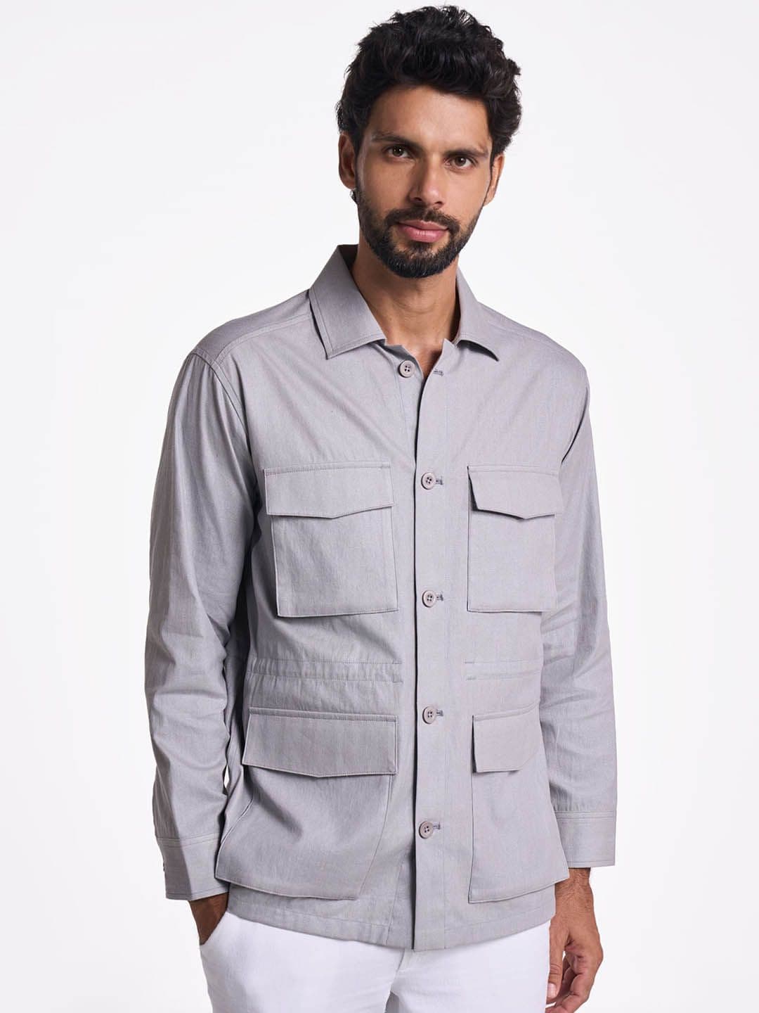 Terra Luna Men Spread Collar Solid Cotton Casual Tailored Jacket - view 1