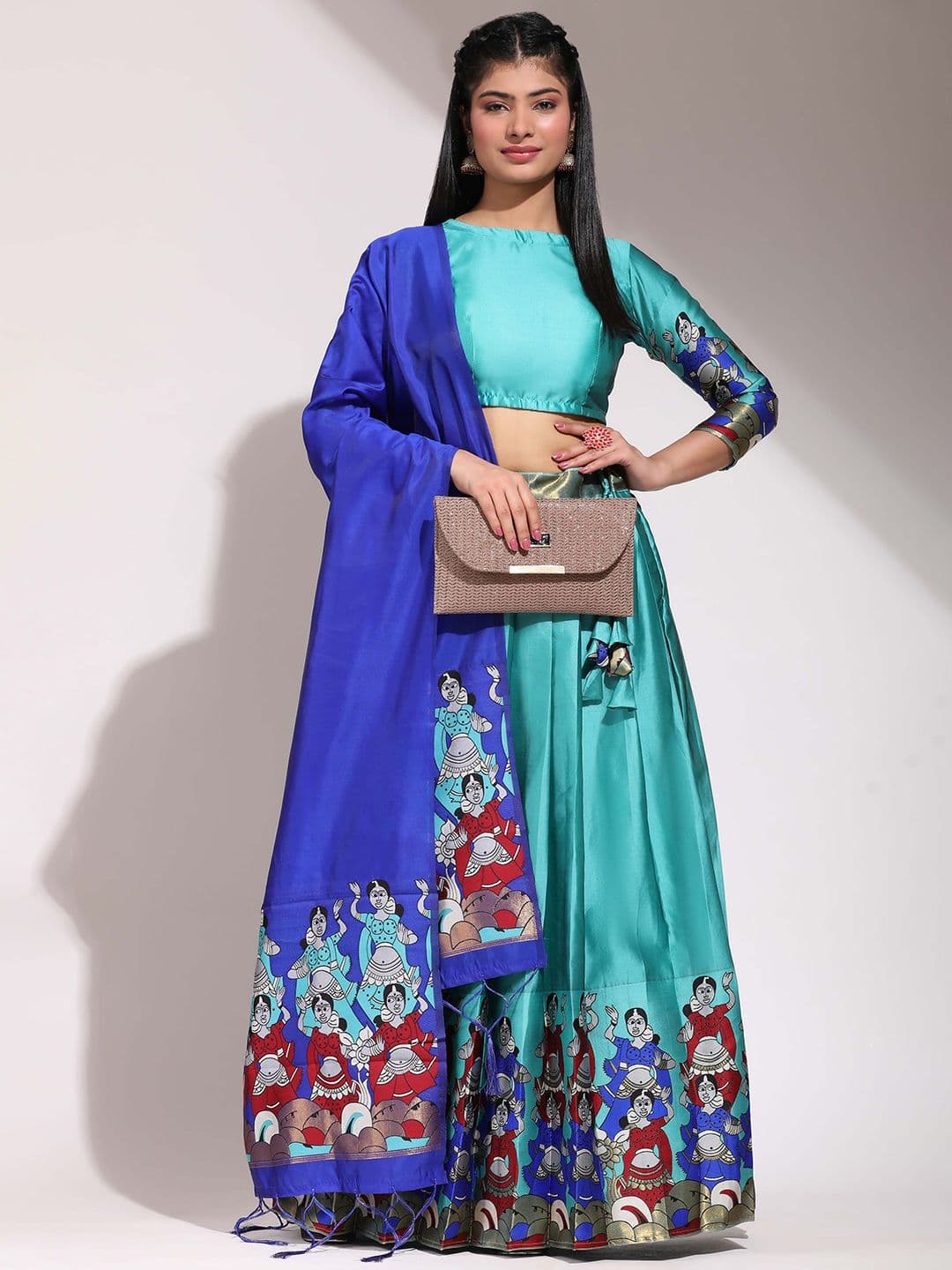 DIVASTRI Printed Unstitched Blouse And Lehenga With Dupatta - view 1